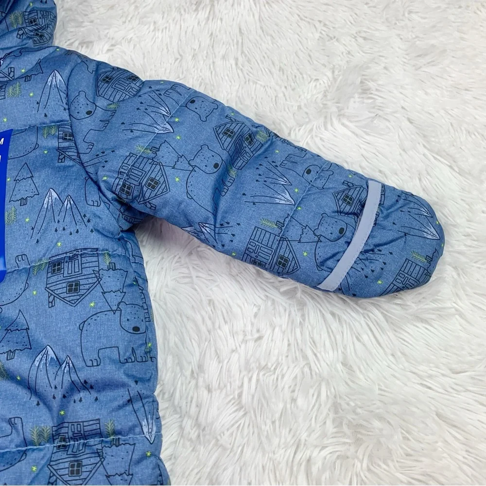 Carter's baby printed snowsuits one piece hooded fleece lining in‎ blue
